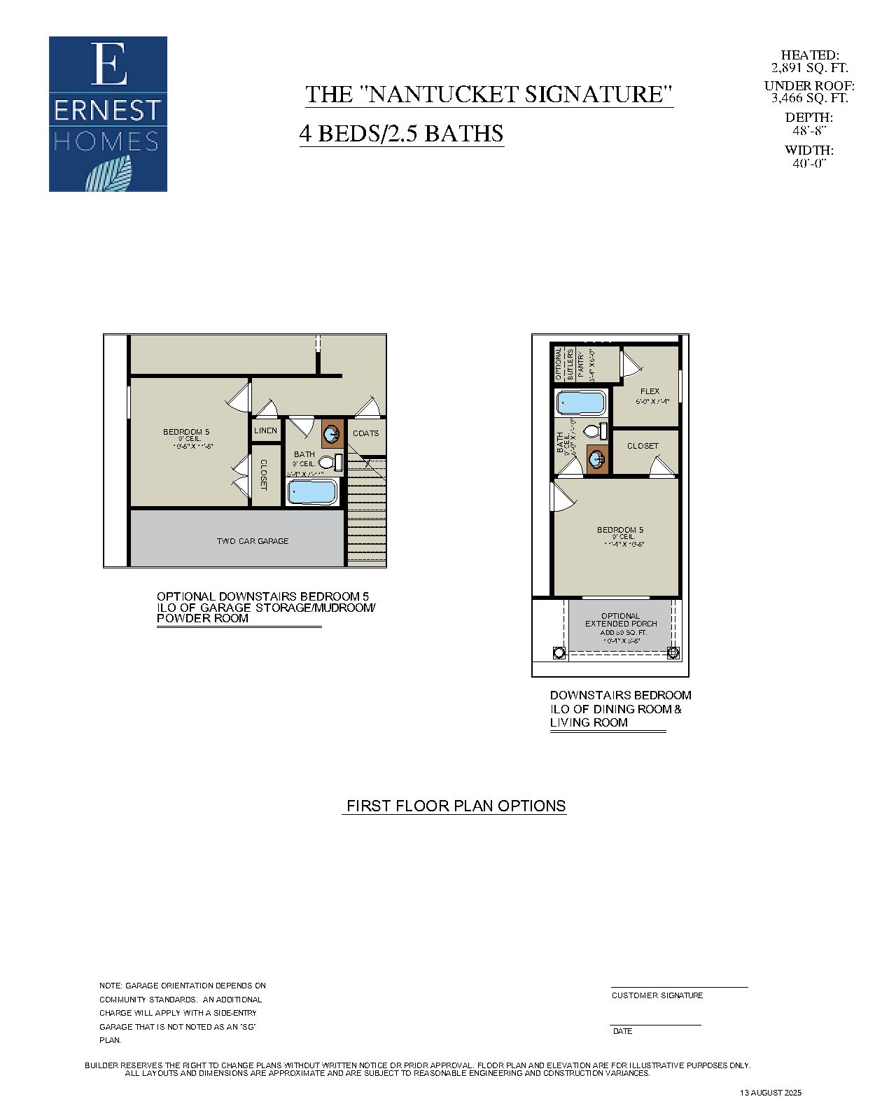 Nantucket Signature Floor Plan First Floor Optional Layout | Ernest Homes