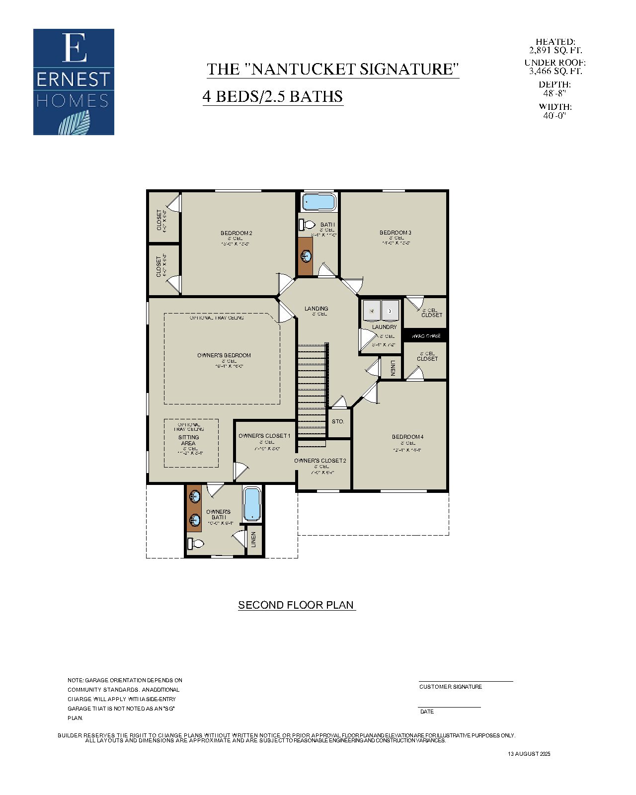 Nantucket Signature – Second Floor Plan | Ernest Homes
