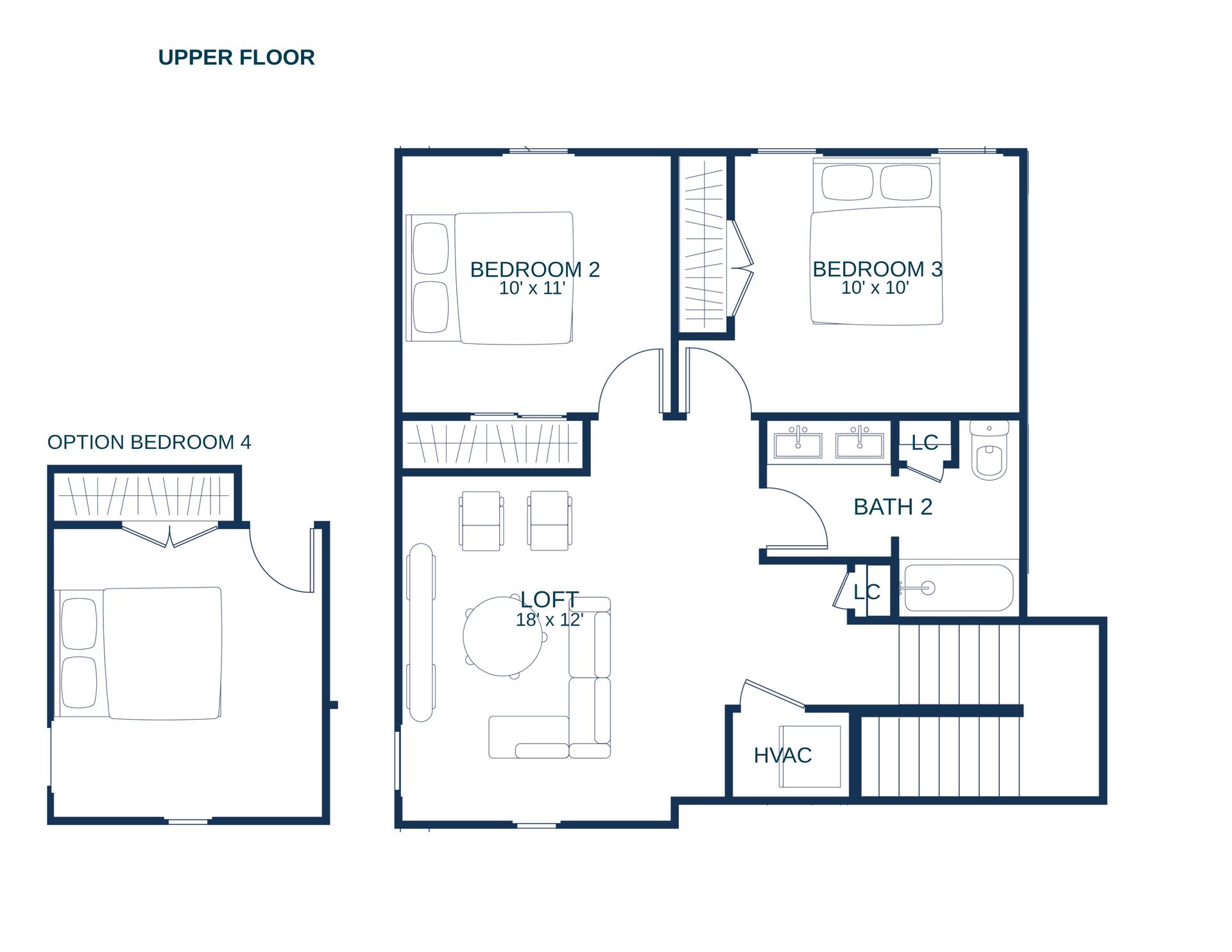 Optional bedroom #4 instead of loft area on the upper floor