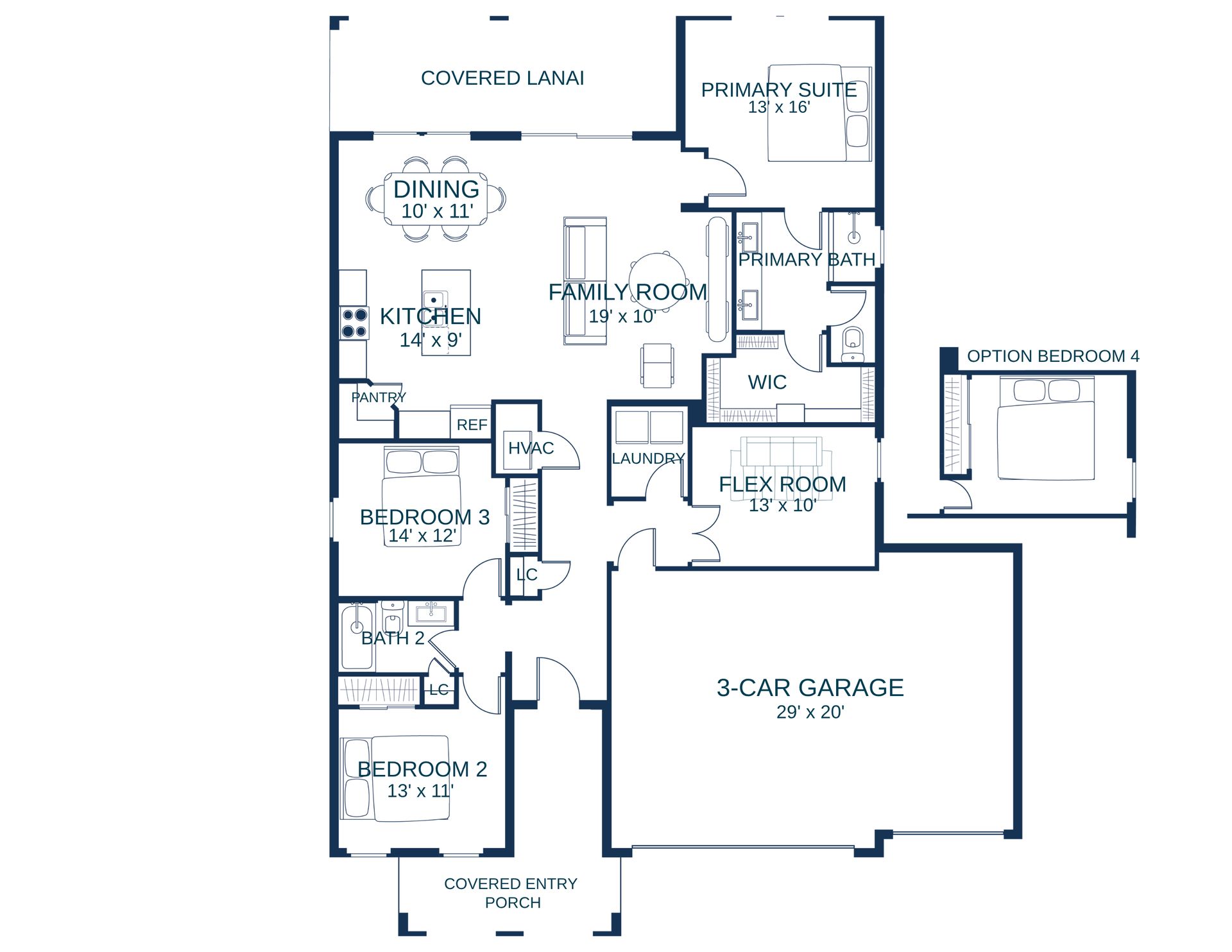 Optional bedroom 4 instead of flex room