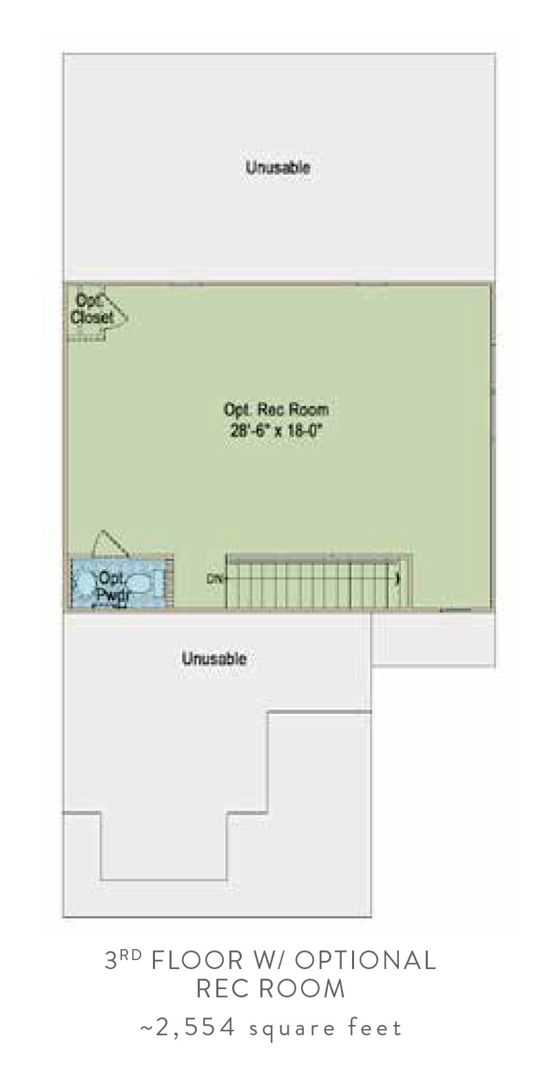 Roanoke Townhome 3rd floor with optional rec room 2554sf:Roanoke Townhome 3rd floor with optional rec room 2554sf