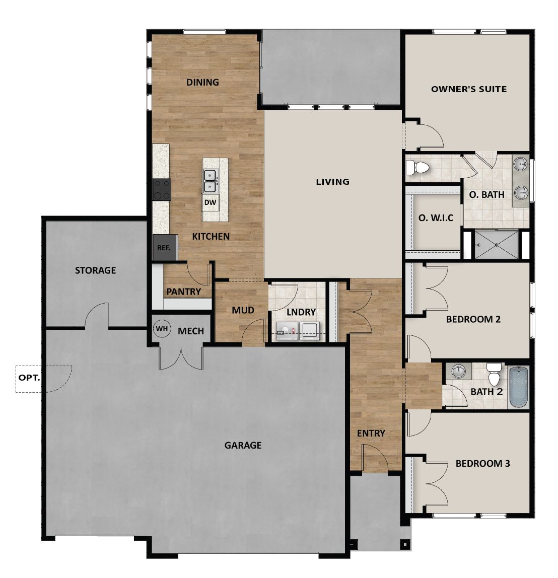 3 Car Garage With Storage Room Option