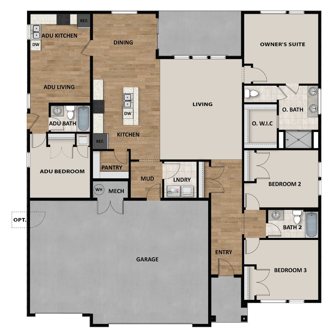 3 Car Garage With ADU Option