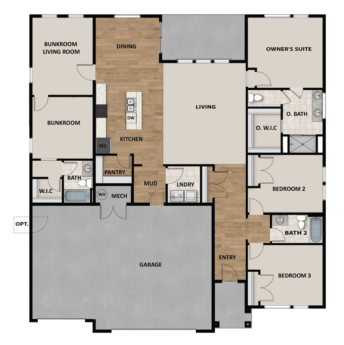 3 Car Garage With Bunkroom Option