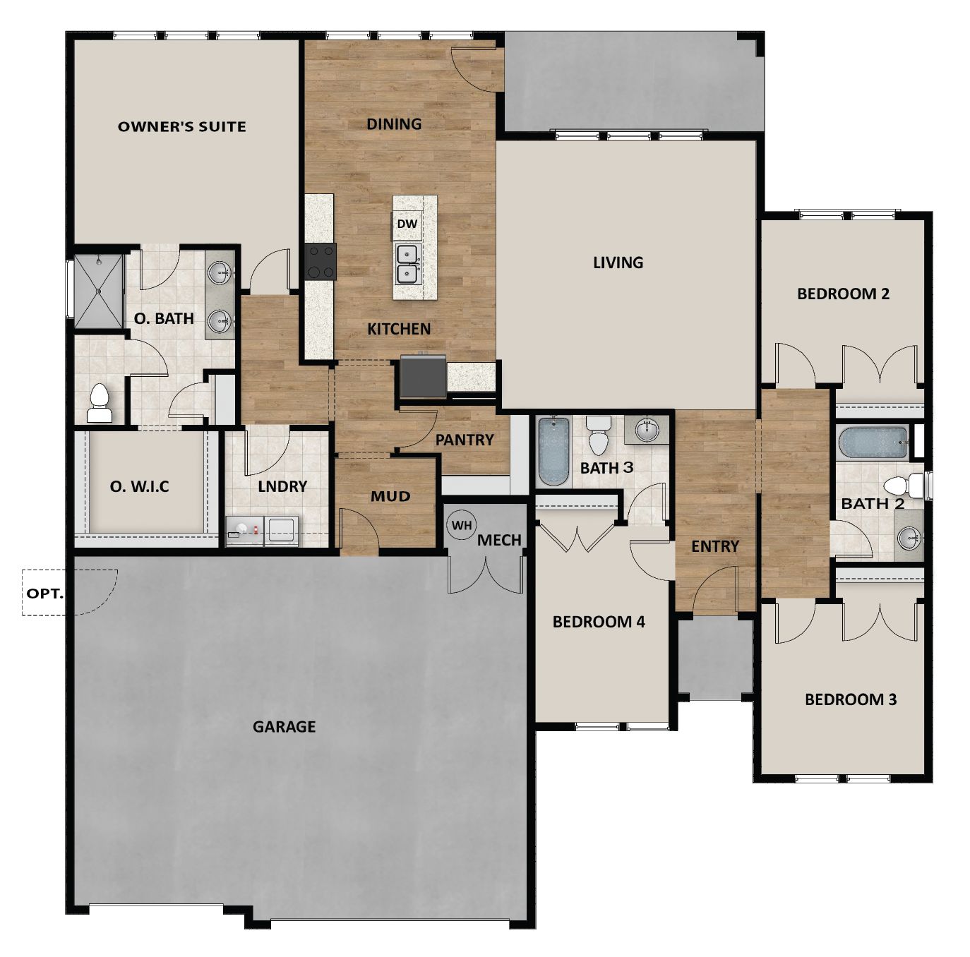 3 Car Garage 4th Bedroom Option