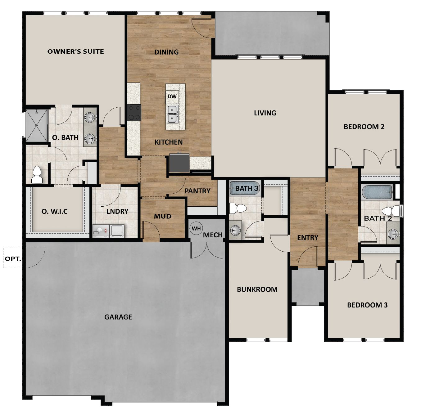 3 Car Garage With Bunkroom Option