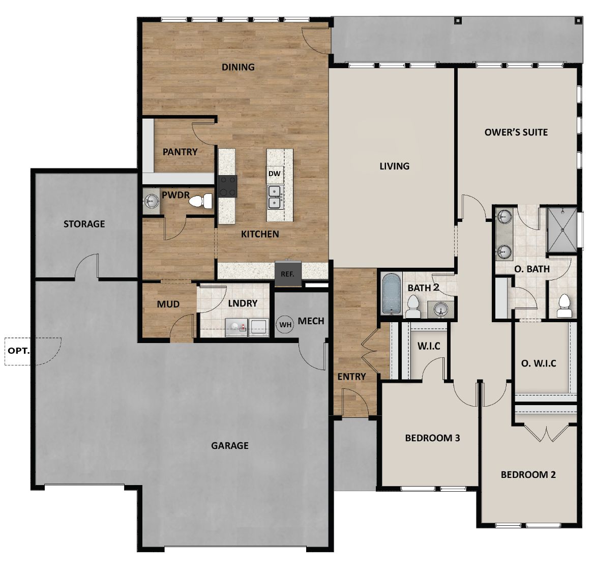 3 Car Garage With Storage Room Option