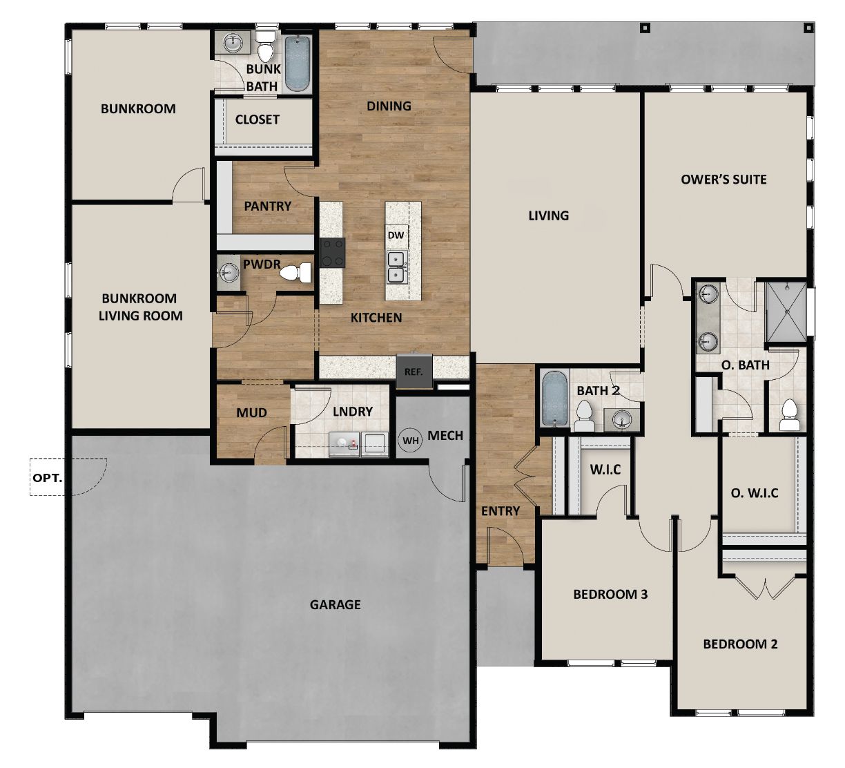 3 Car Garage With Bunkroom Option