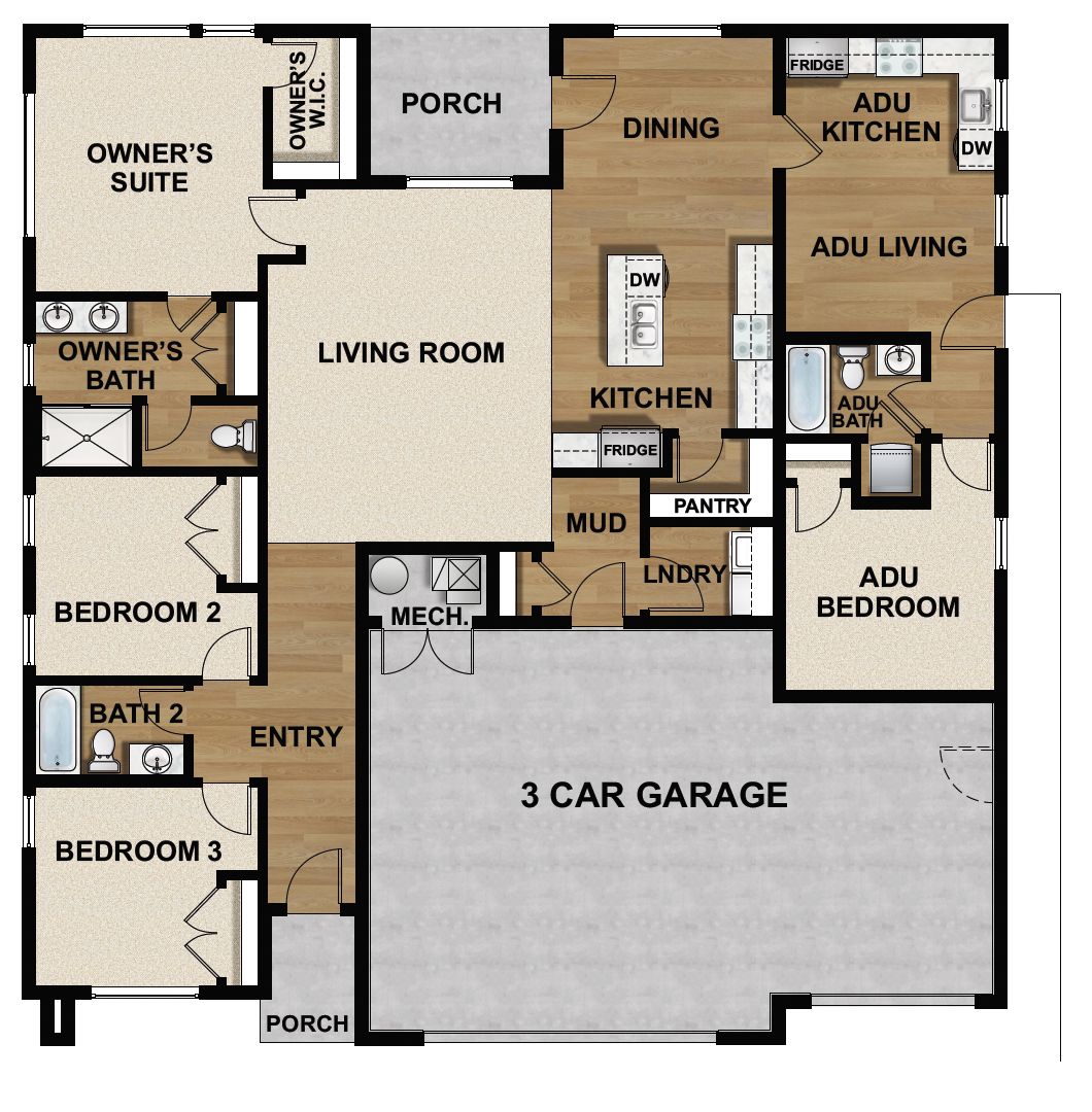 3 Car Garage With ADU Option