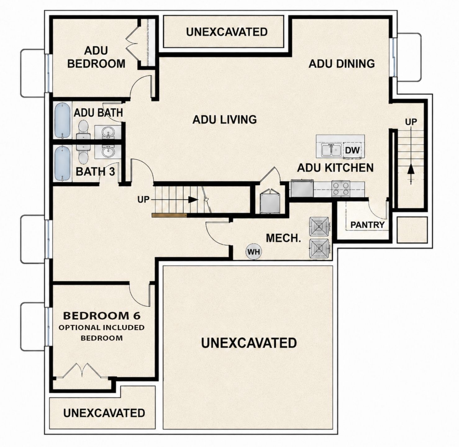 Optional ADU Basement With Included Bedroom
