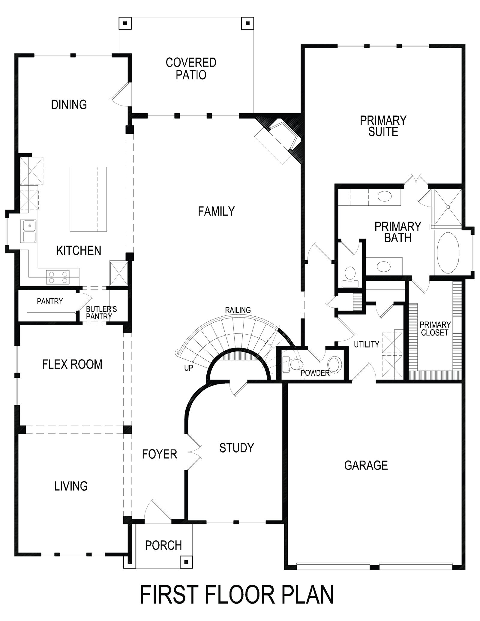 Floor plan of a spacious first floor layout with multiple rooms and garage.