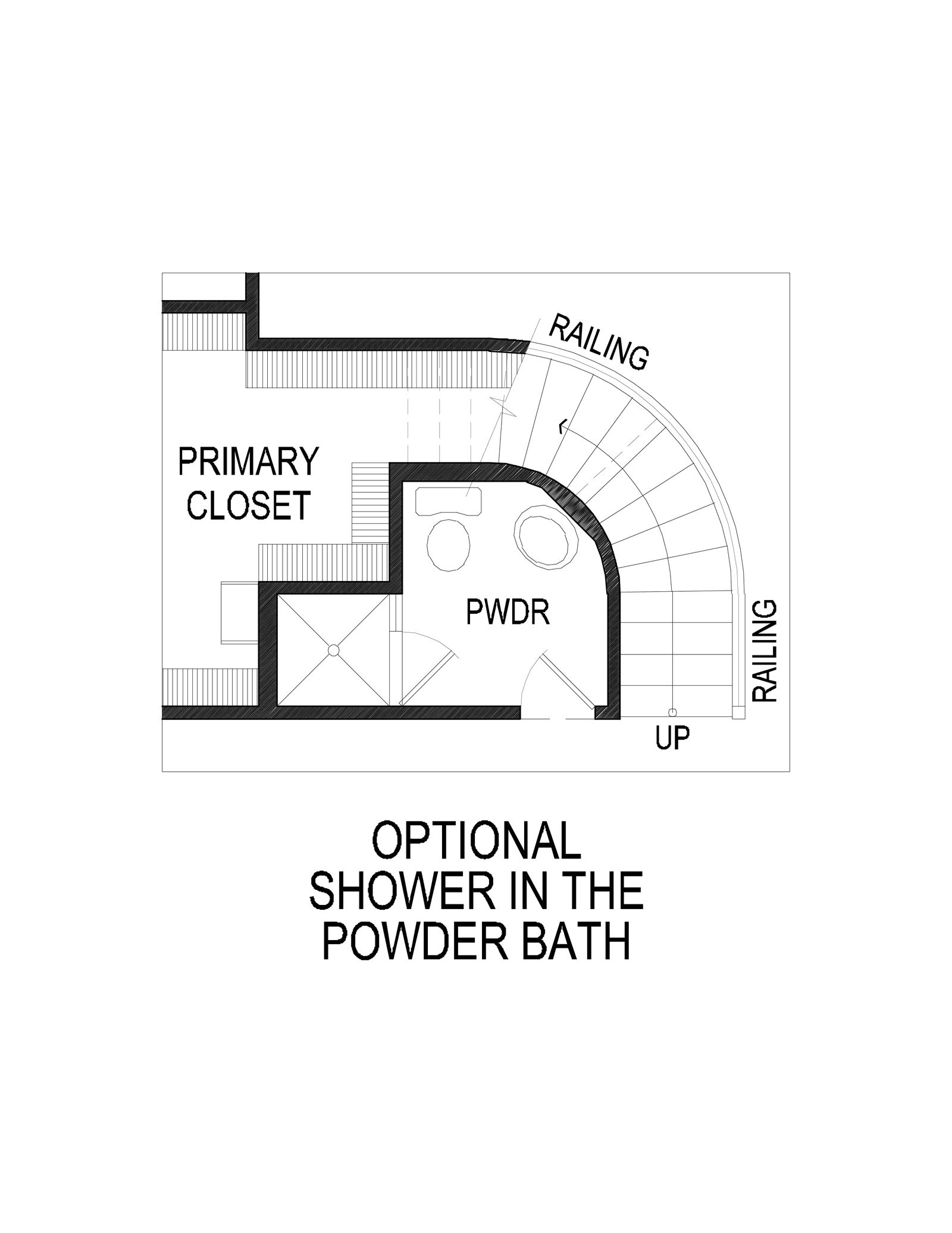 Floor plan showing optional shower in powder bath near primary closet.