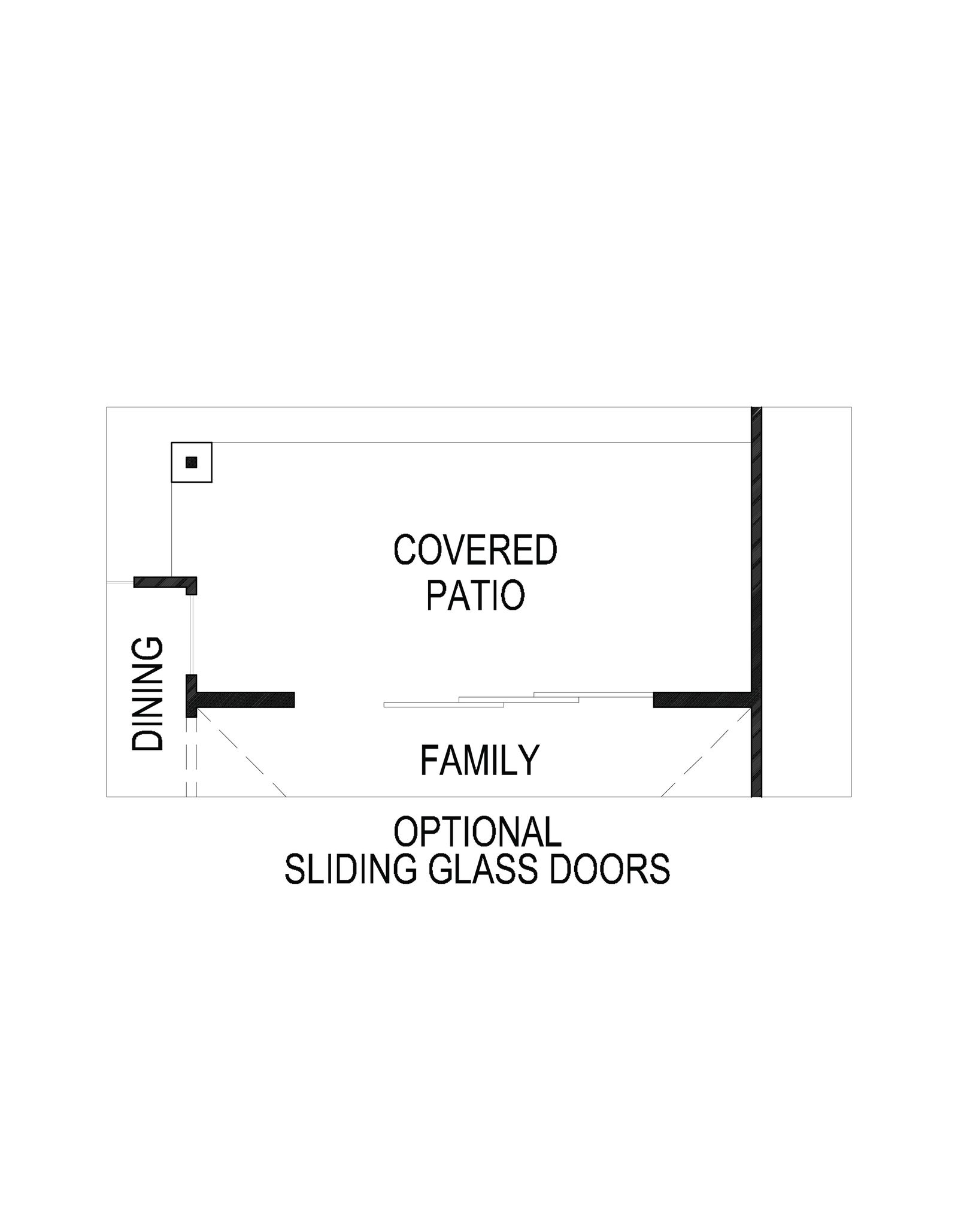 Floor plan showing dining, family area, and covered patio with optional sliding doors.