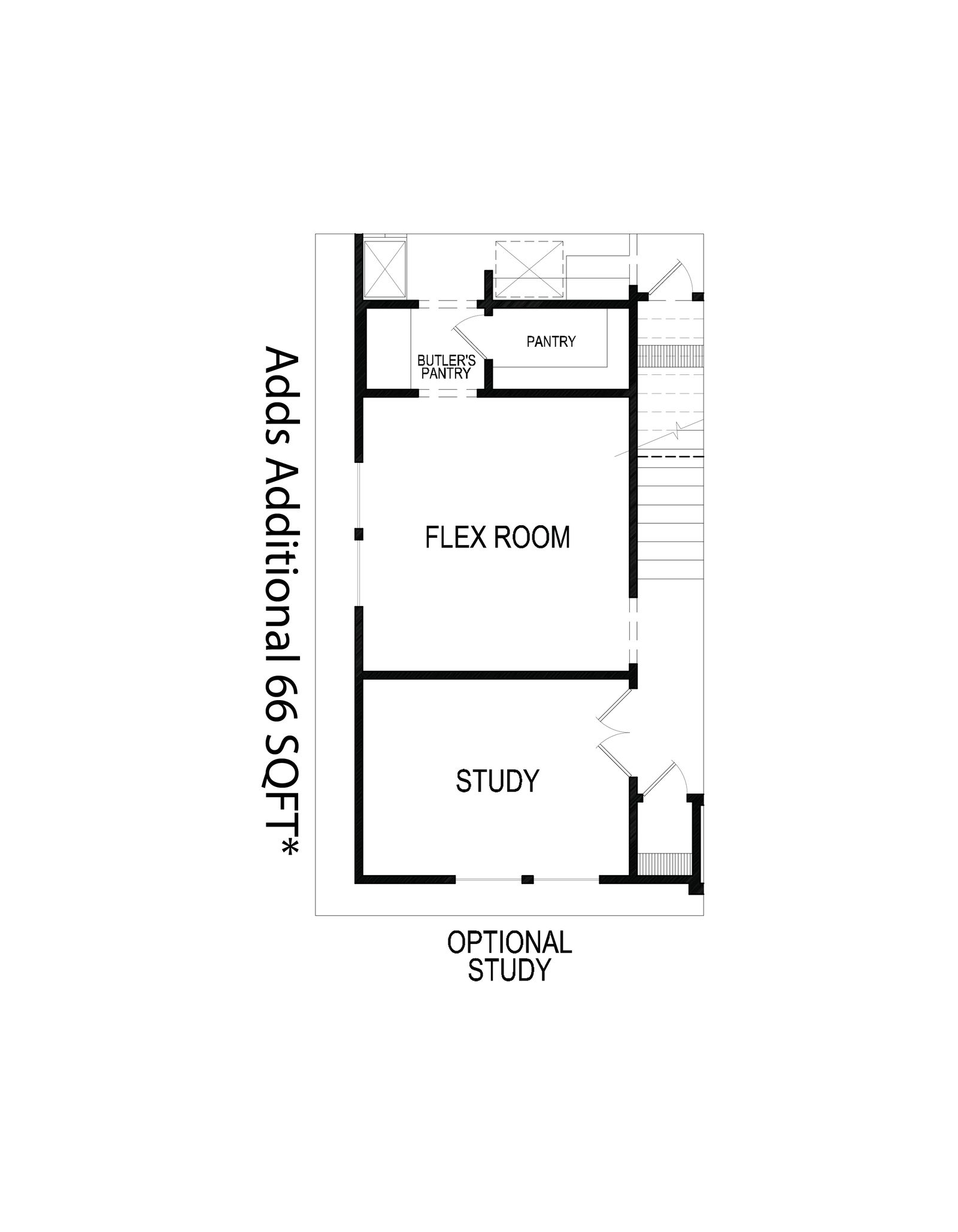 Floorplan featuring flex room, study, pantry, and optional study area.