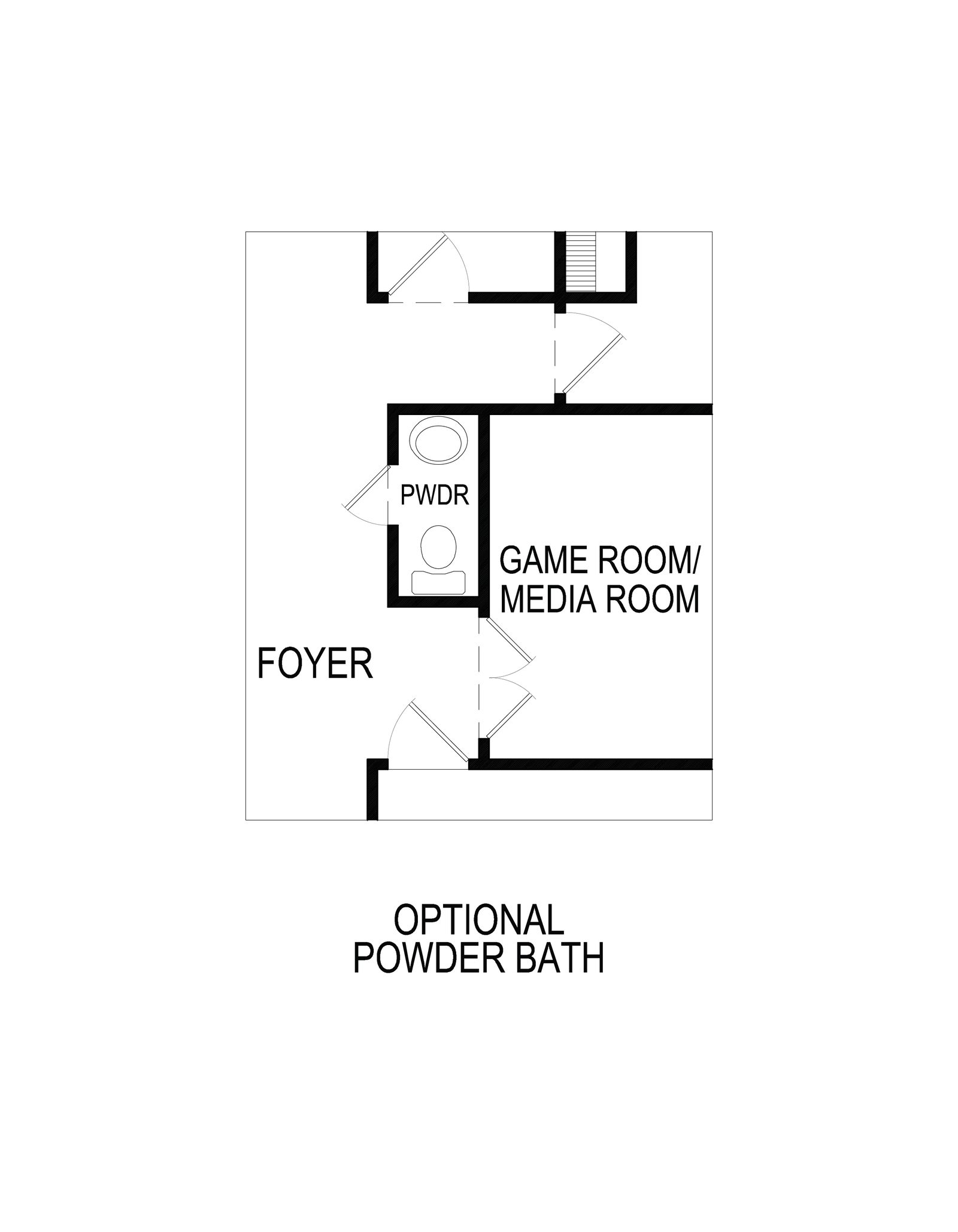 Floor plan showing foyer, game/media room, and optional powder bath.