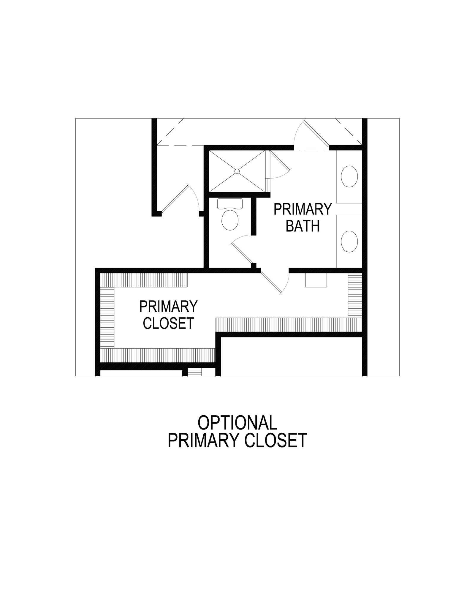 Floorplan of primary bath and optional primary closet layout.
