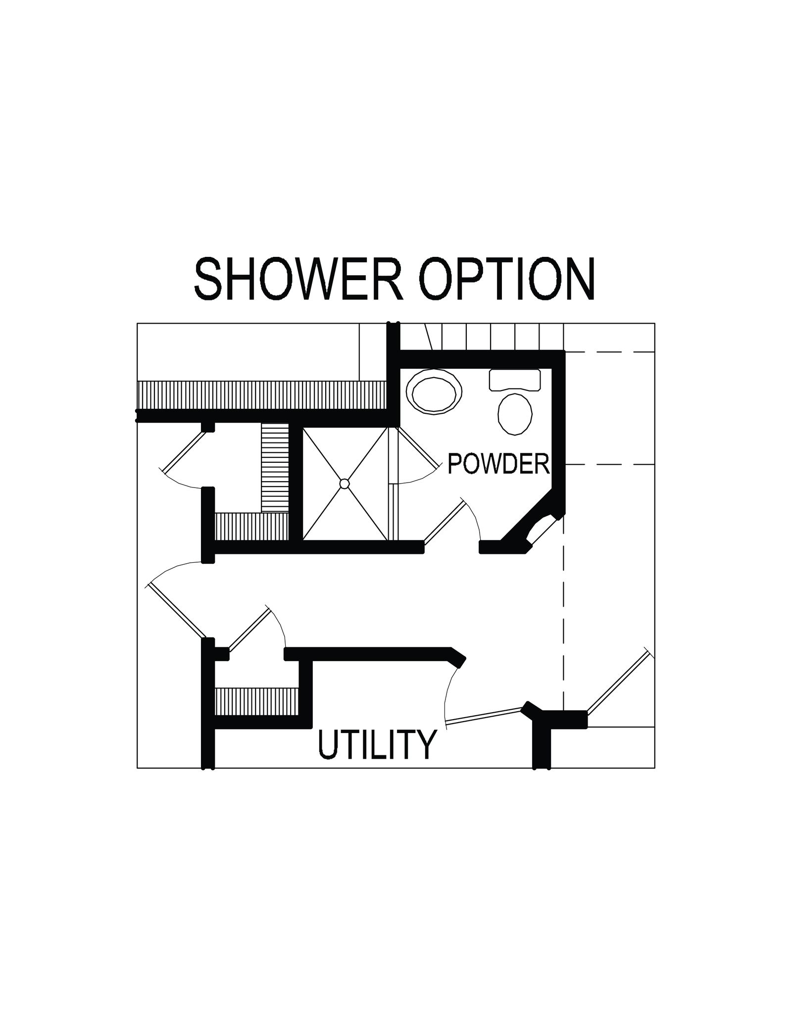 Floor plan showing shower option with powder room and utility space.