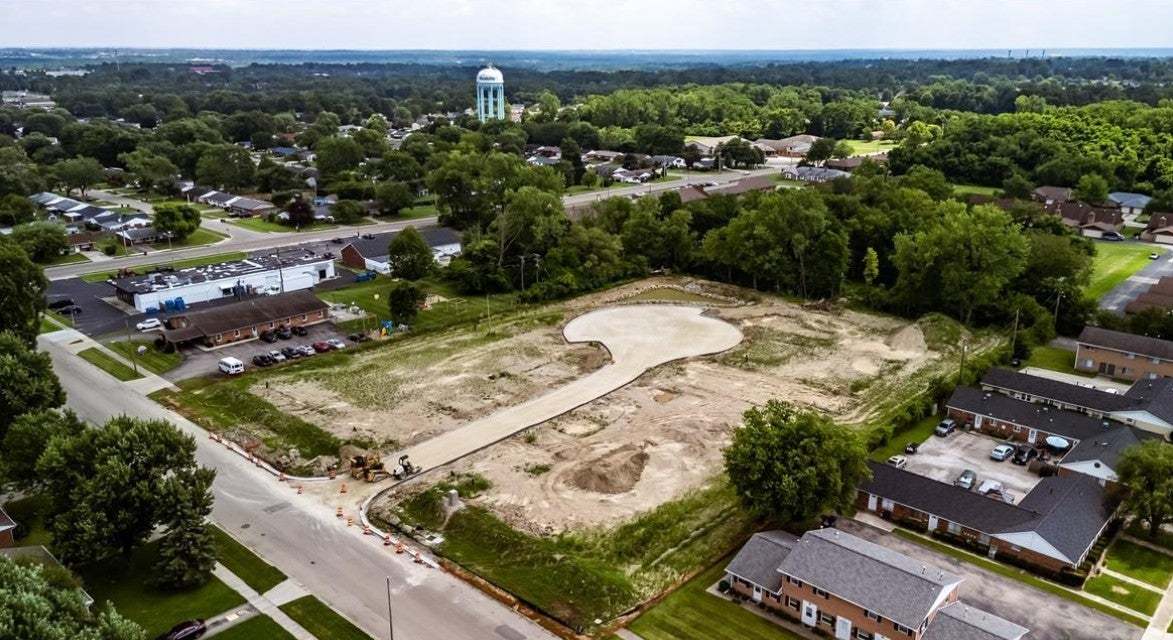 This aerial view showcases a prime lot ready for d