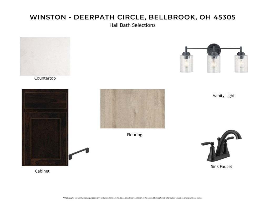 These selections define the hall bath's aesthetic