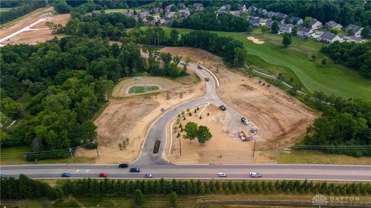 This aerial view showcases a vibrant community wit