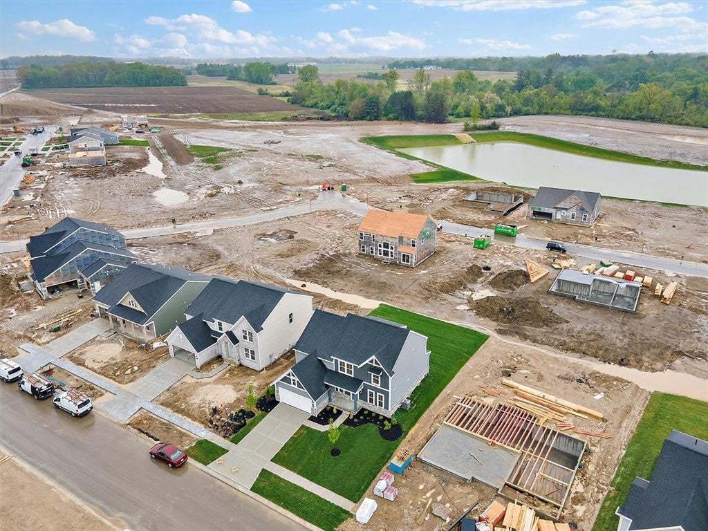 An aerial perspective showcases a vibrant new resi