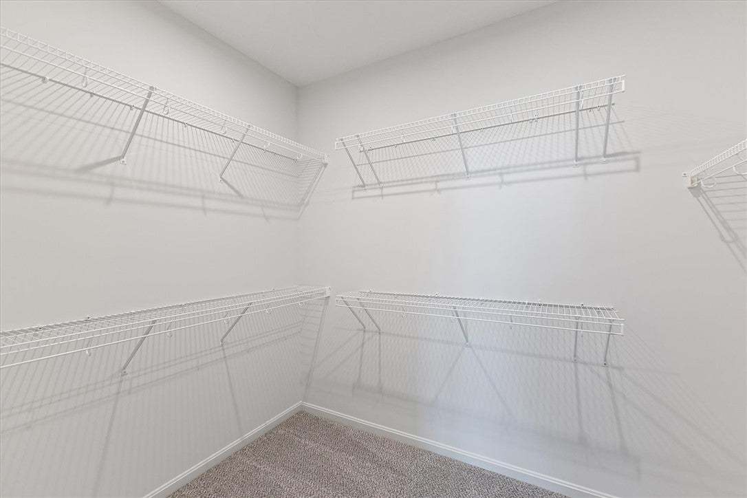 Ample wire shelving provides comprehensive storage