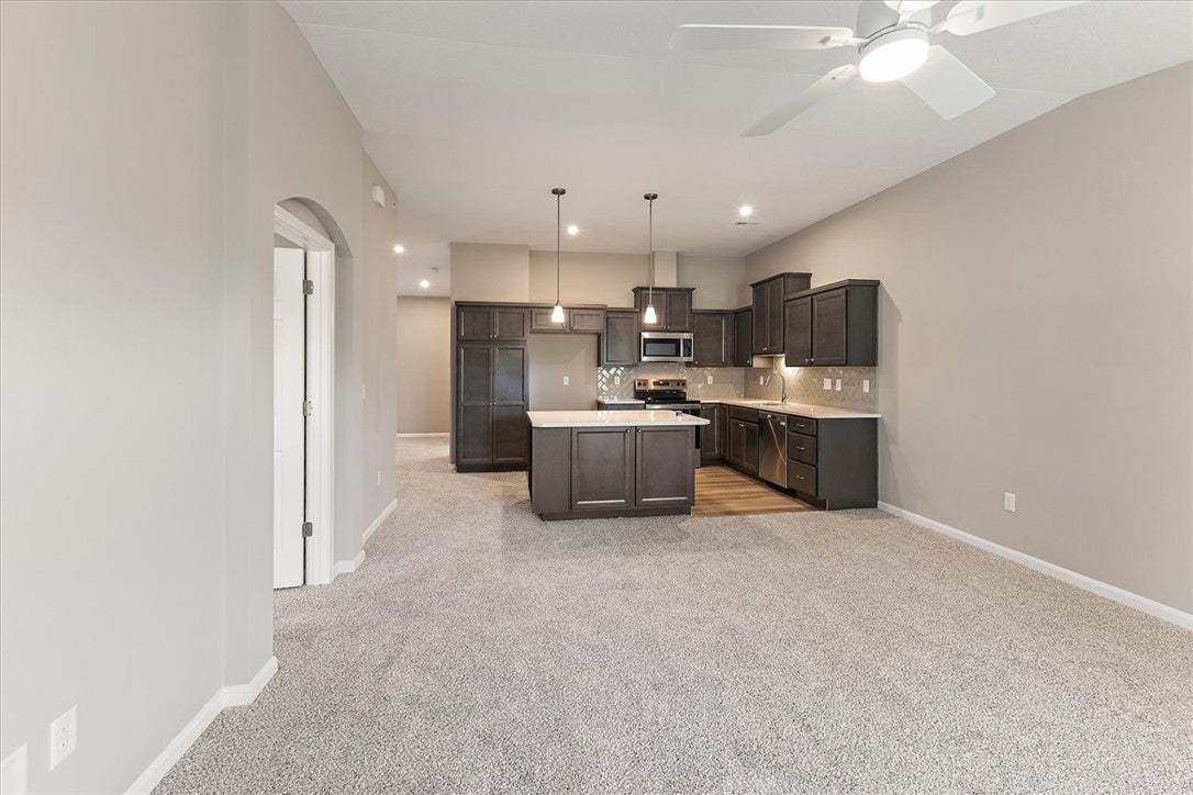 An open floor plan connects the comfortable living