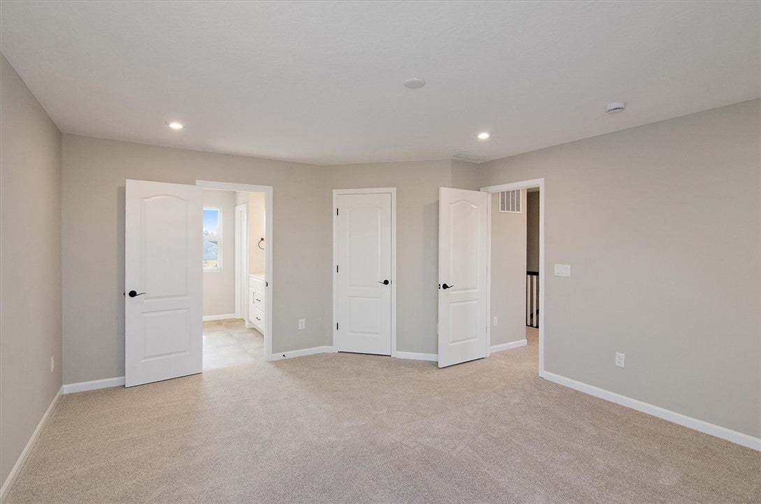A spacious carpeted bedroom connects seamlessly to