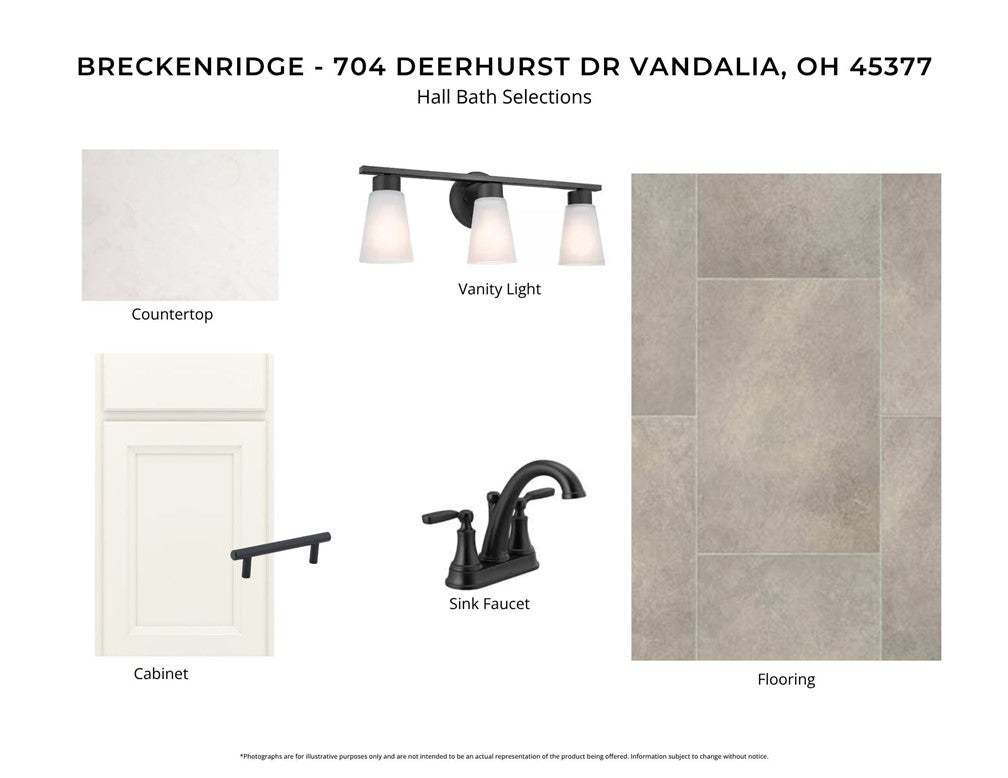 Premium selections for hall bath include vanity li