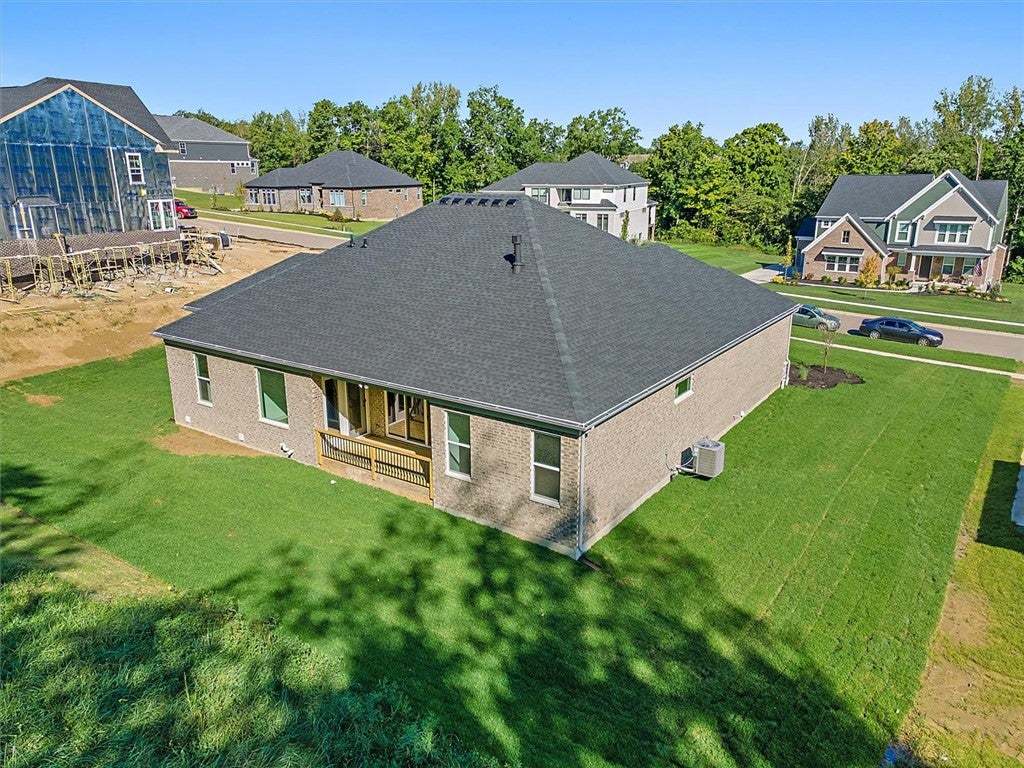 An elevated perspective highlights a classic brick