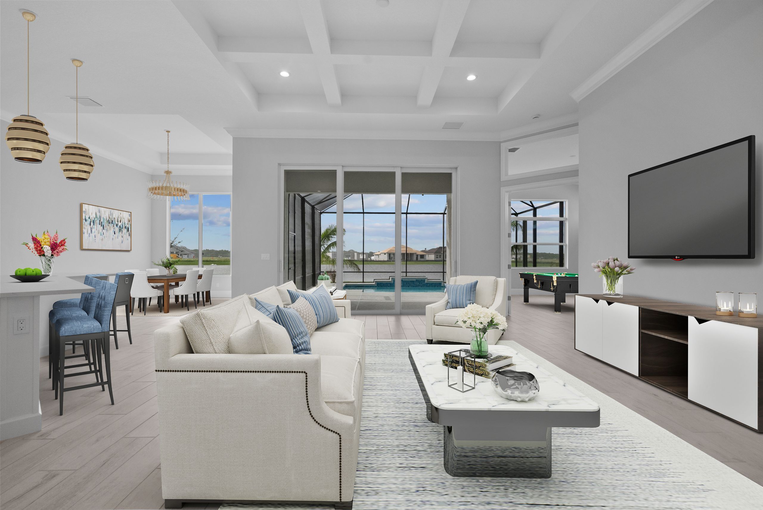 Great Room Virtually Staged I Sage Grande Inventory shown for reference