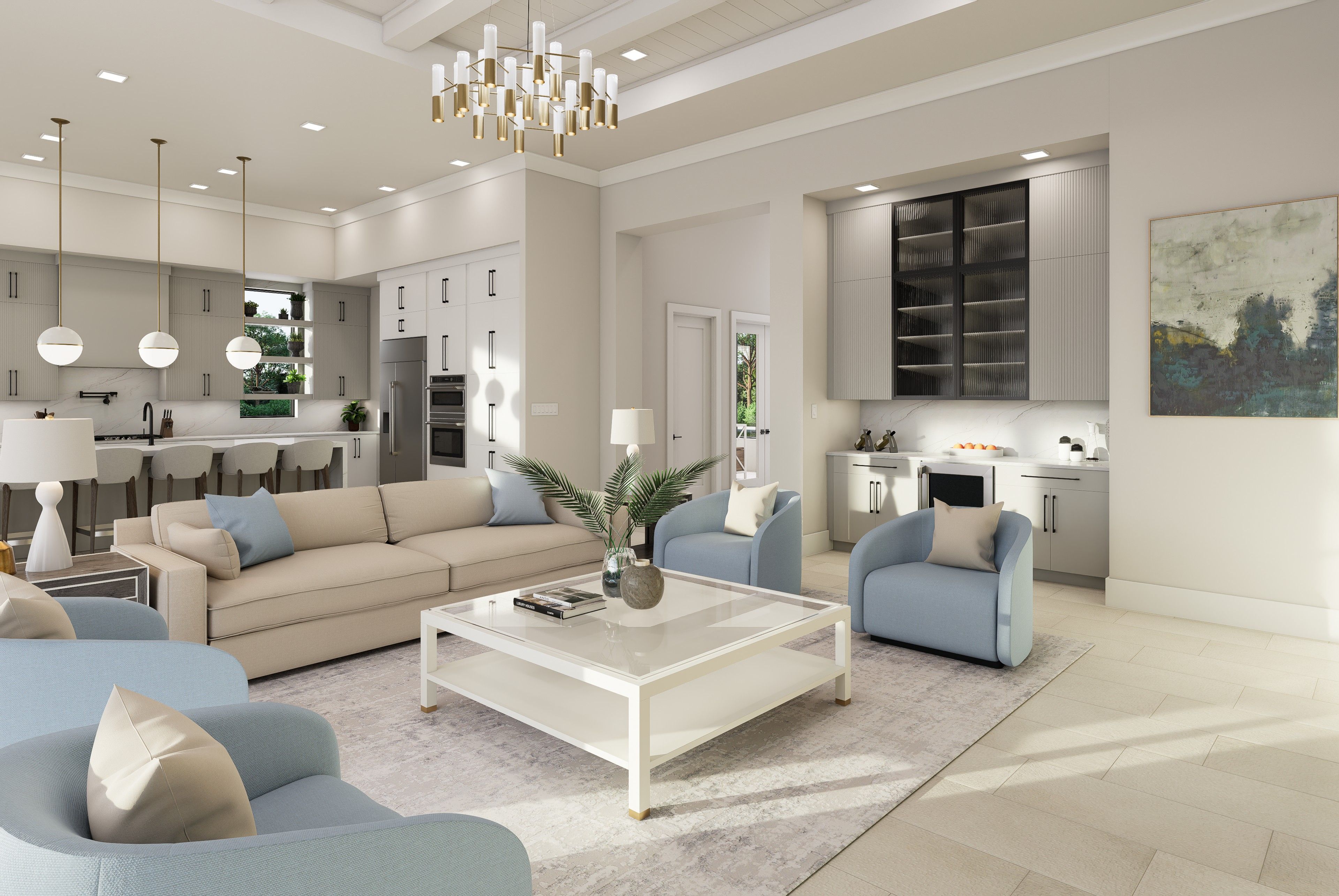 Great Room to Kitchen Virtually Rendered | Wavecrest