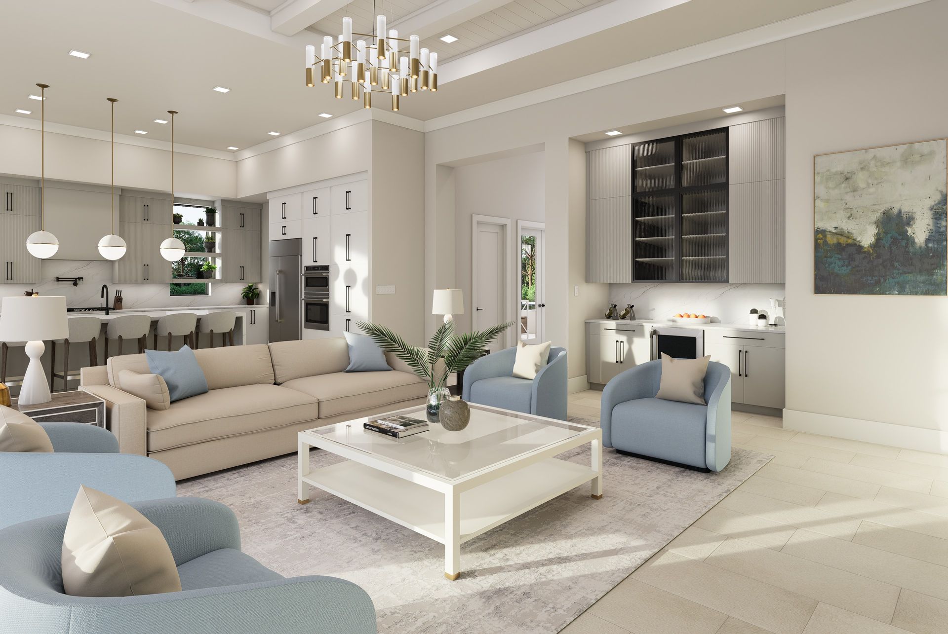 Great Room to Kitchen Virtually Rendered | Wavecrest