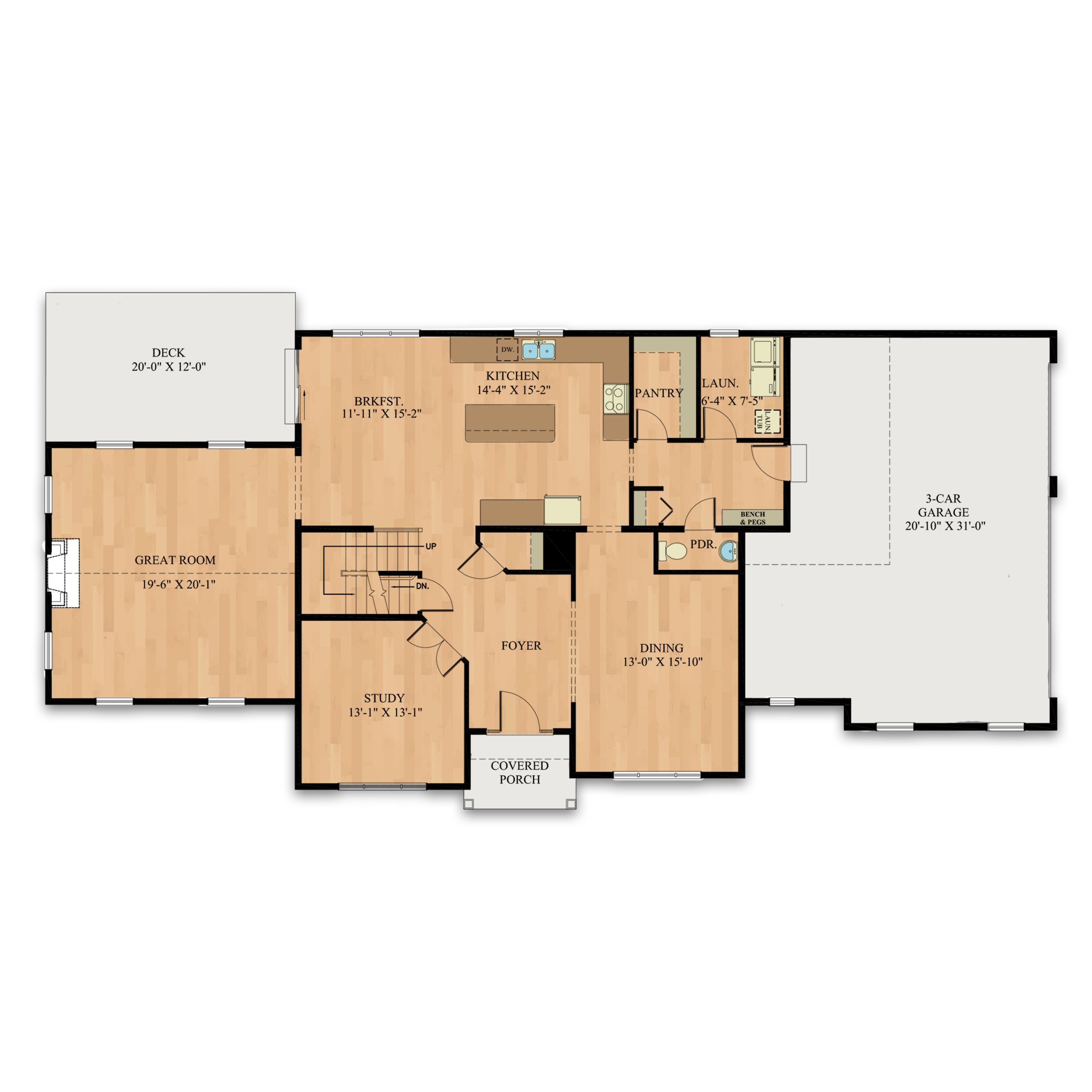 Floorplan of the Ariel model from Garman Builders