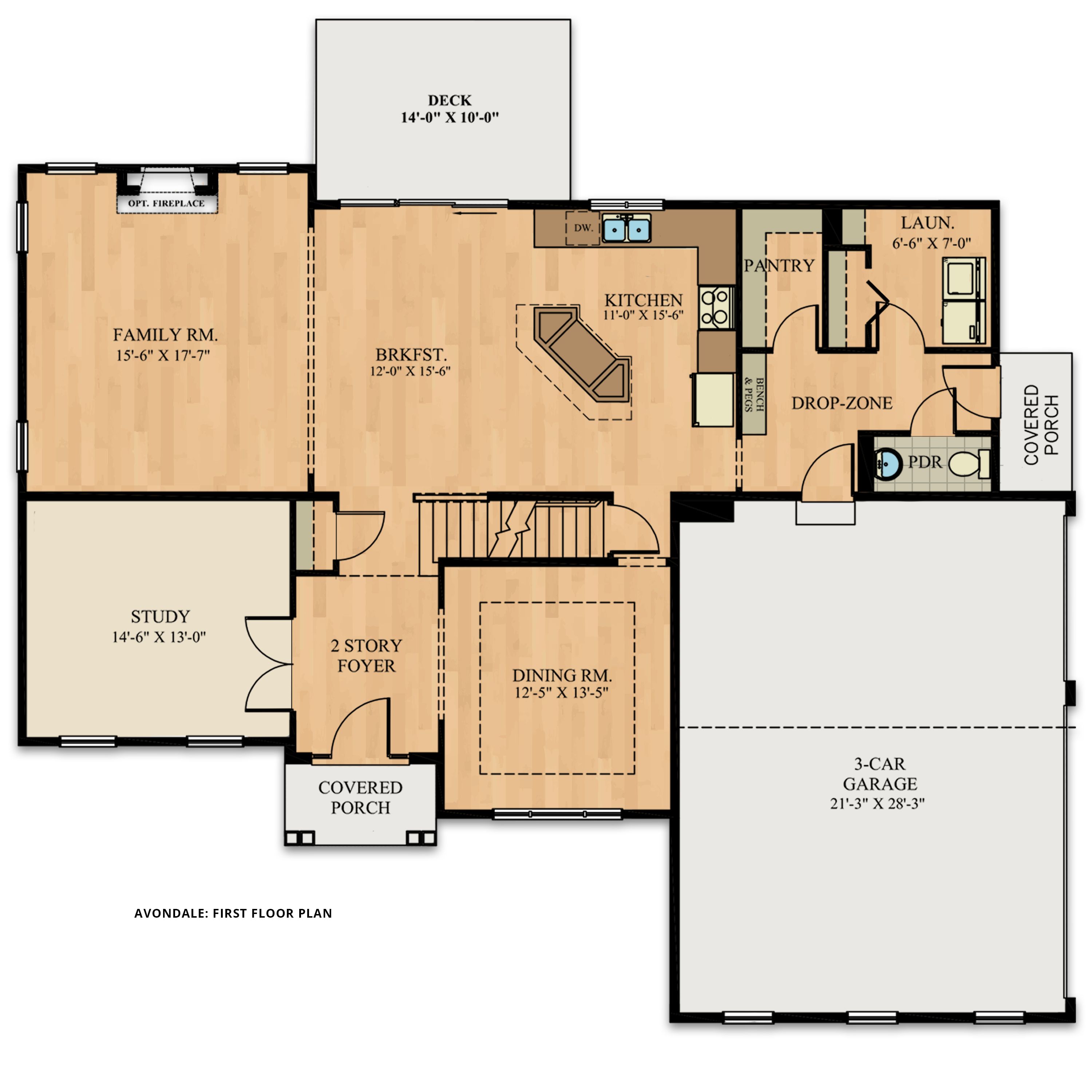 Floorplan of the Avondale model from Garman Builders