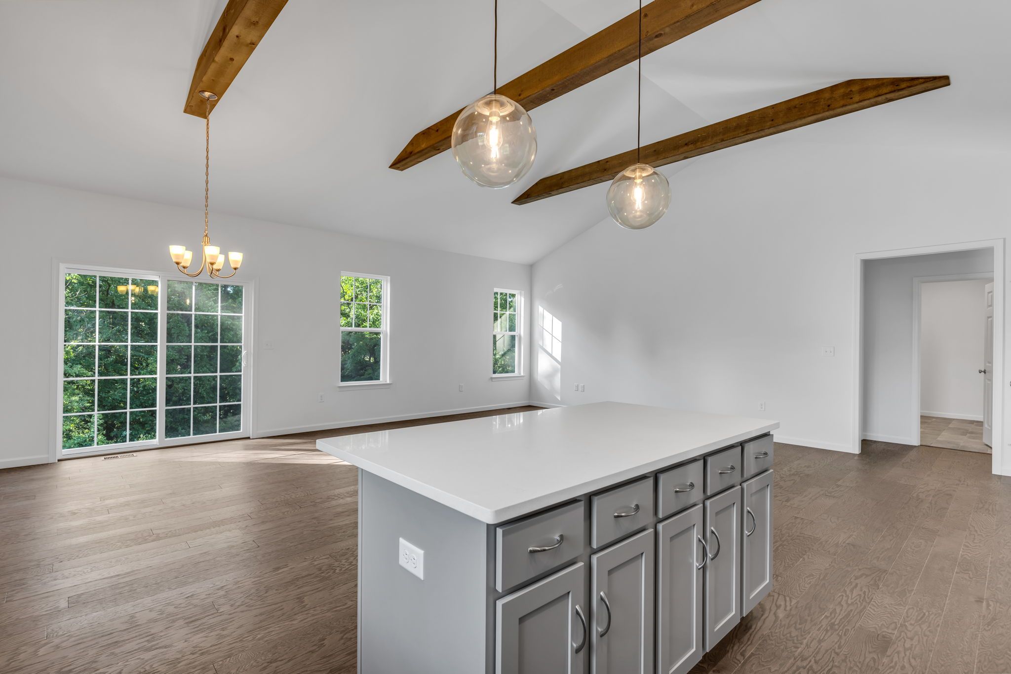 Kitchen with center island of the Dalton Model from Garman Builders