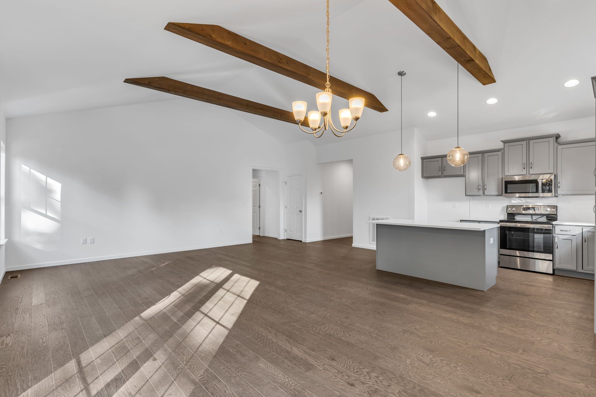 Kitchen with center island of the Dalton Model from Garman Builders