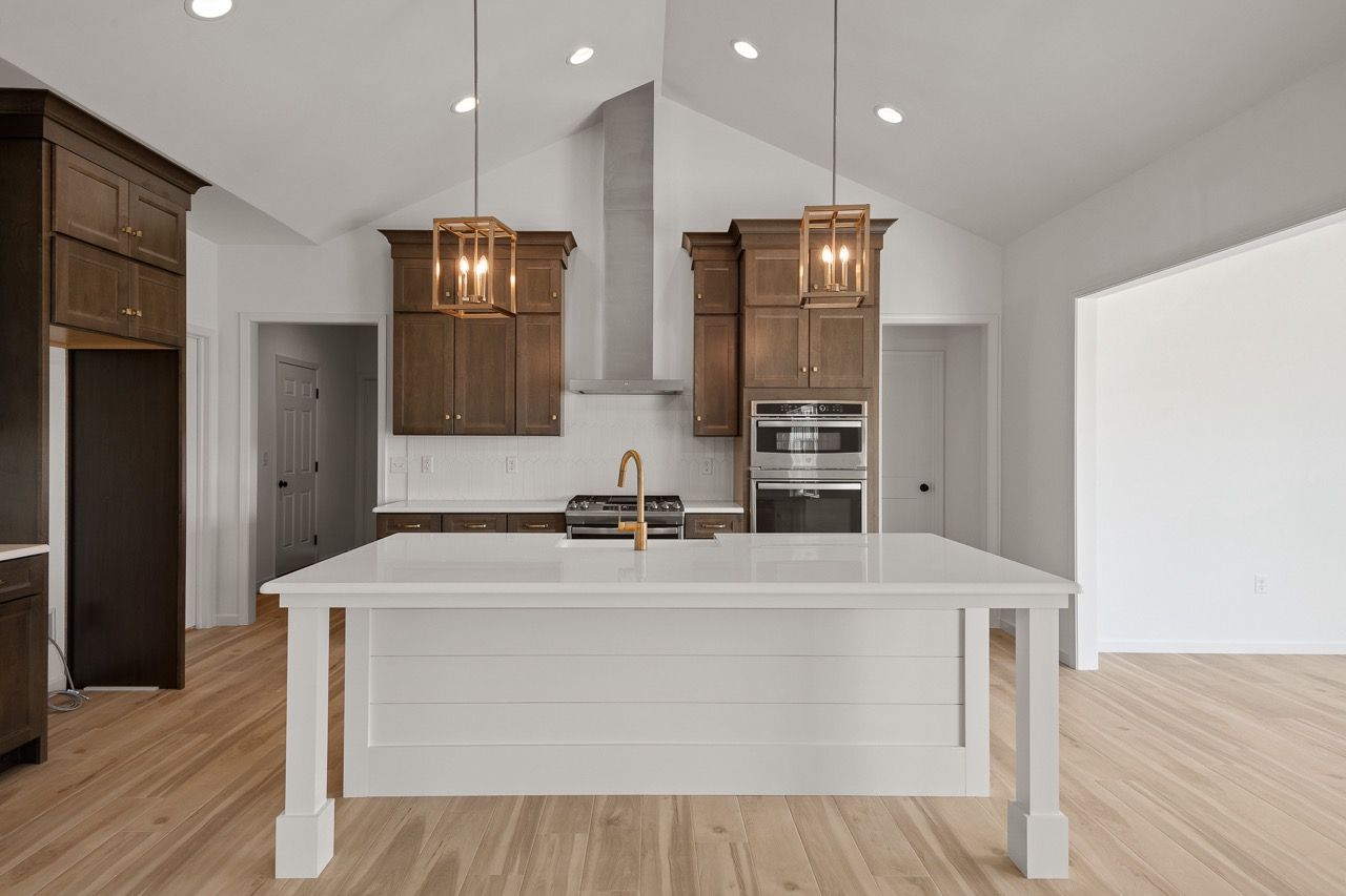 Kitchen with center island of the Blakely model from Garman Builders