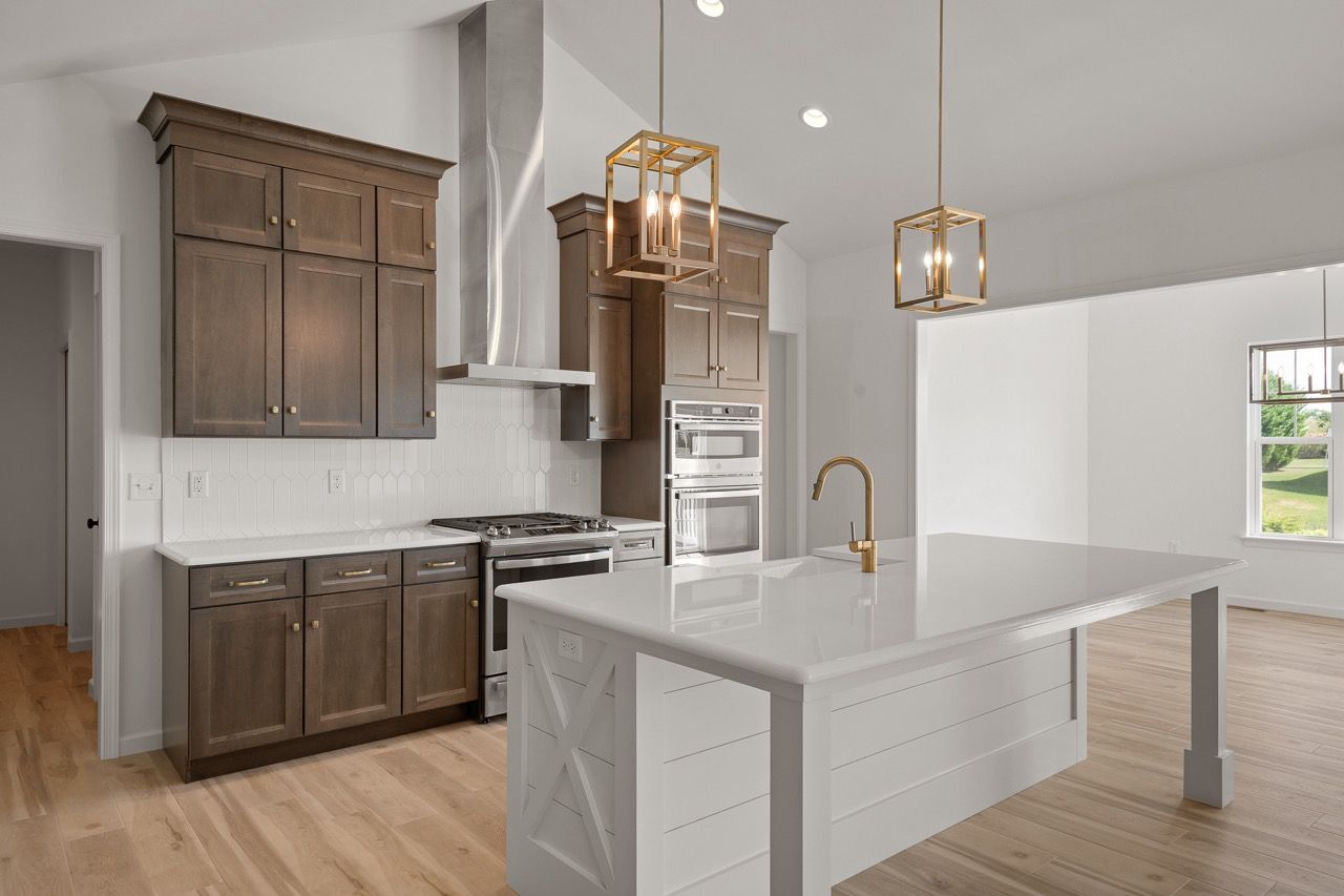 Kitchen with center island of the Blakely model from Garman Builders