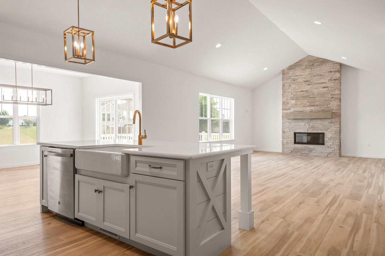 Kitchen with center island of the Blakely model from Garman Builders