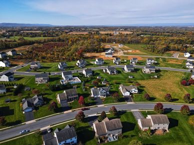 Drone shot of Forgedale Crossing Community from Garman Builders