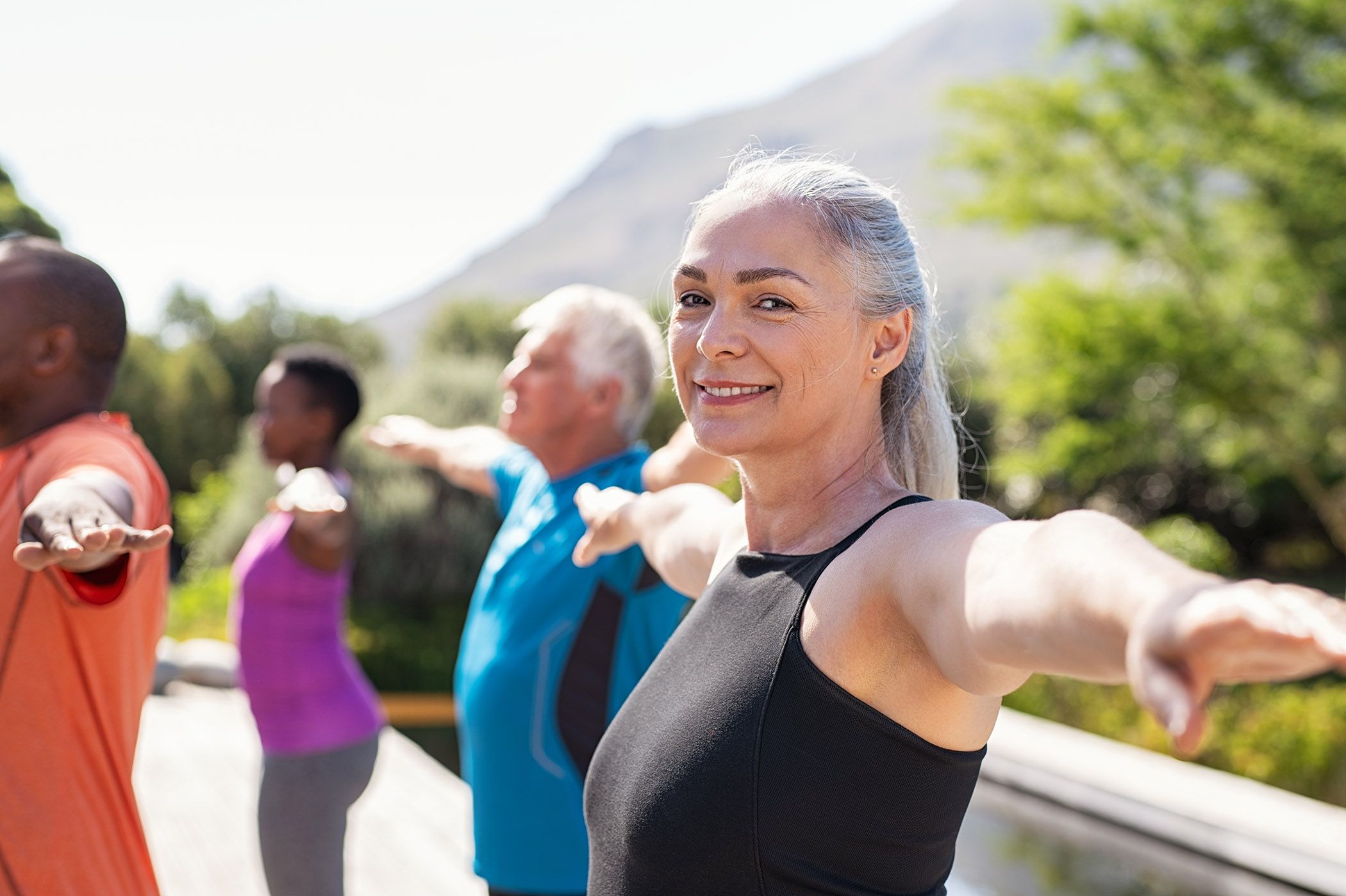 Group Doing Yoga Outside