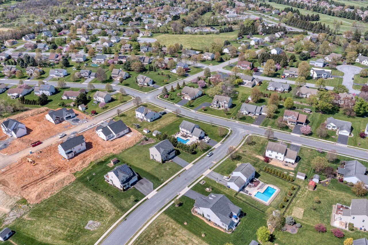 Drone shot of Forgedale Crossing Community from Garman Builders