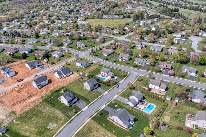 Drone shot of Forgedale Crossing Community from Garman Builders