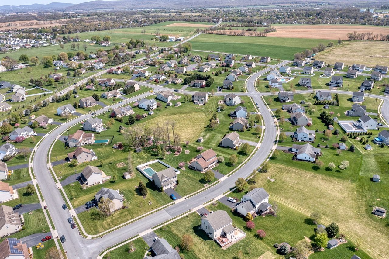Drone shot of Forgedale Crossing Community from Garman Builders