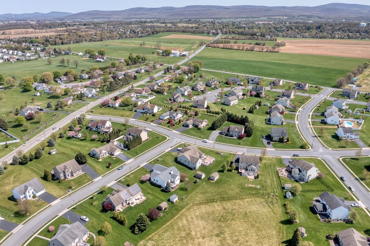 Drone shot of Forgedale Crossing Community from Garman Builders