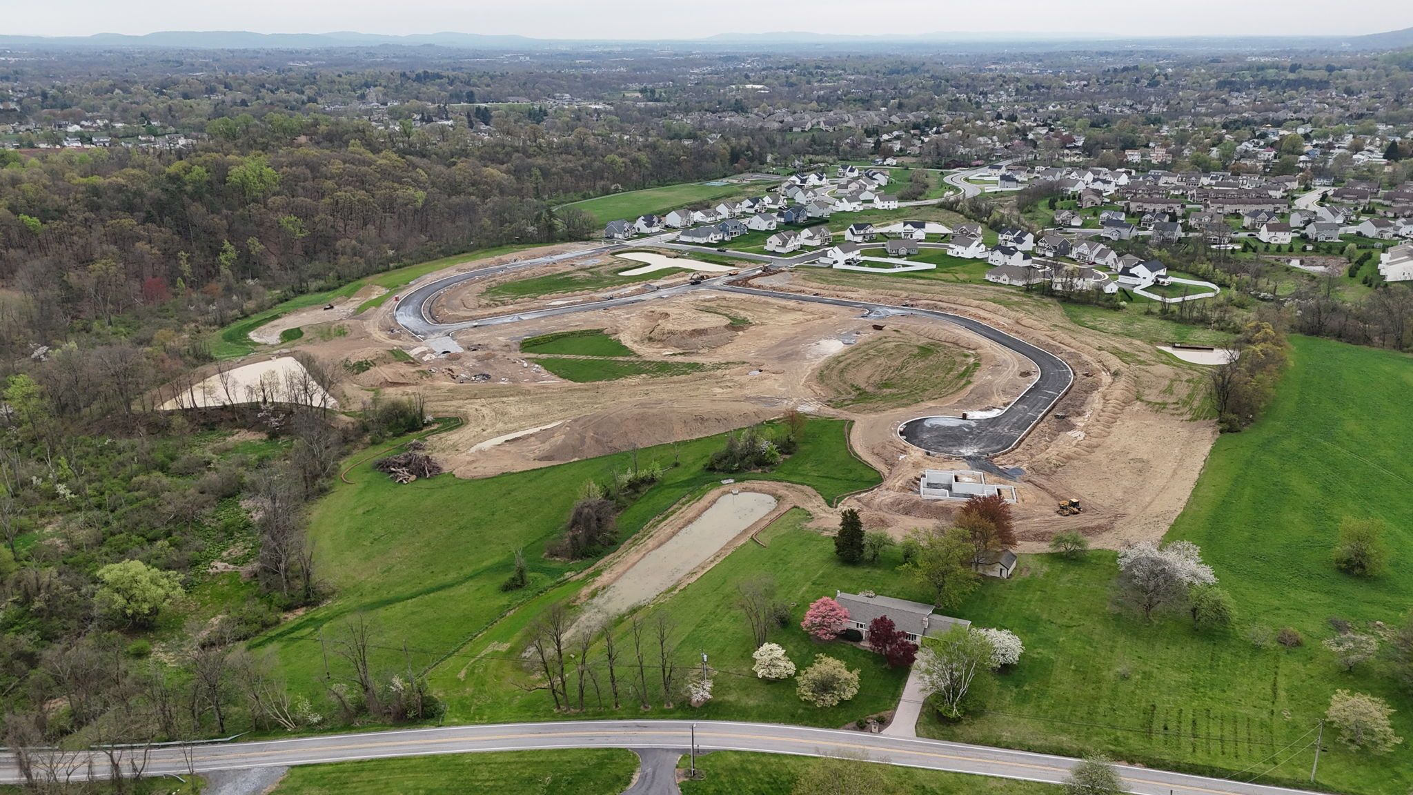 Drone shot of Parkway Farms Community from Garman Builders