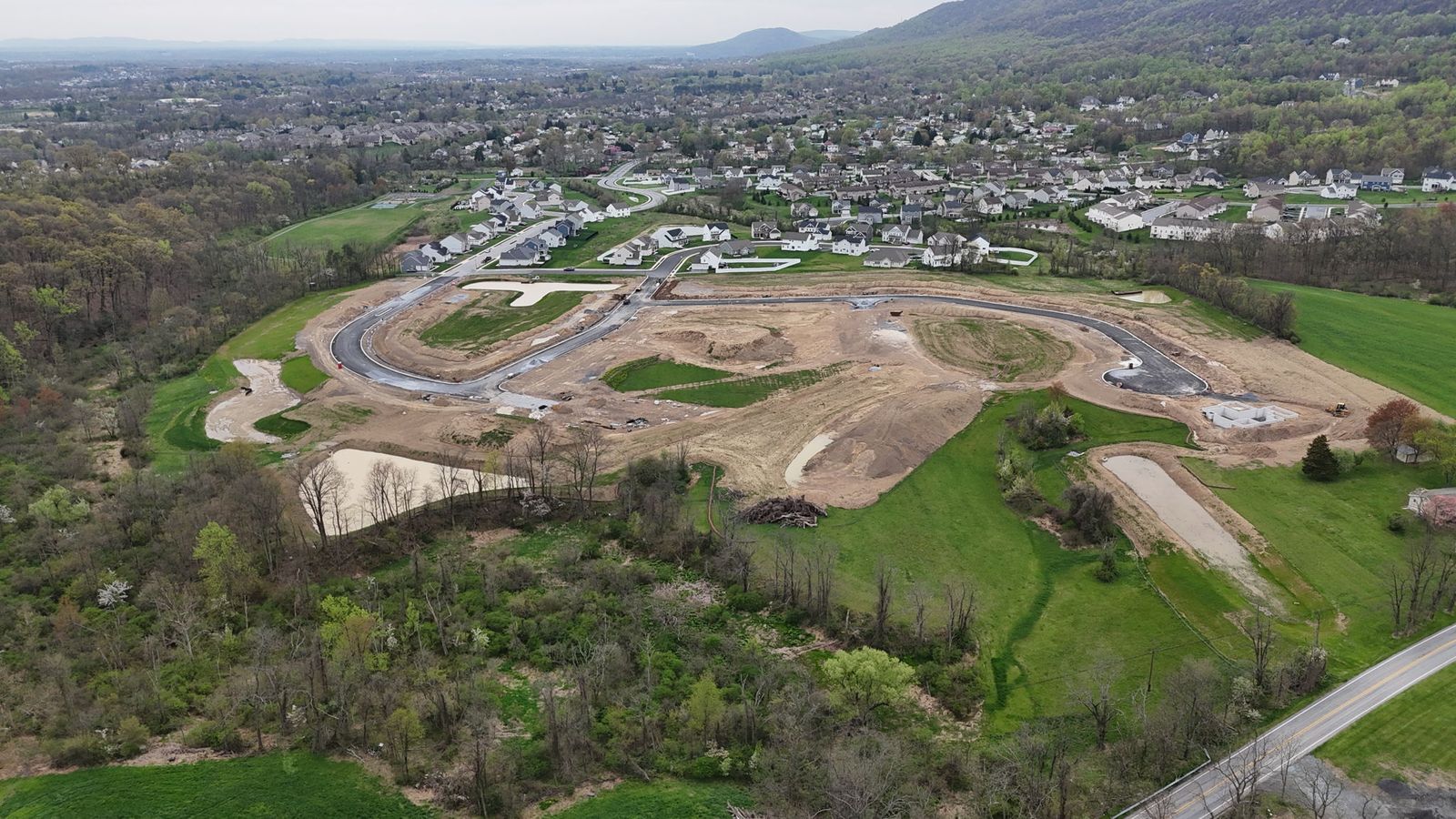 Drone shot of Parkway Farms Community from Garman Builders