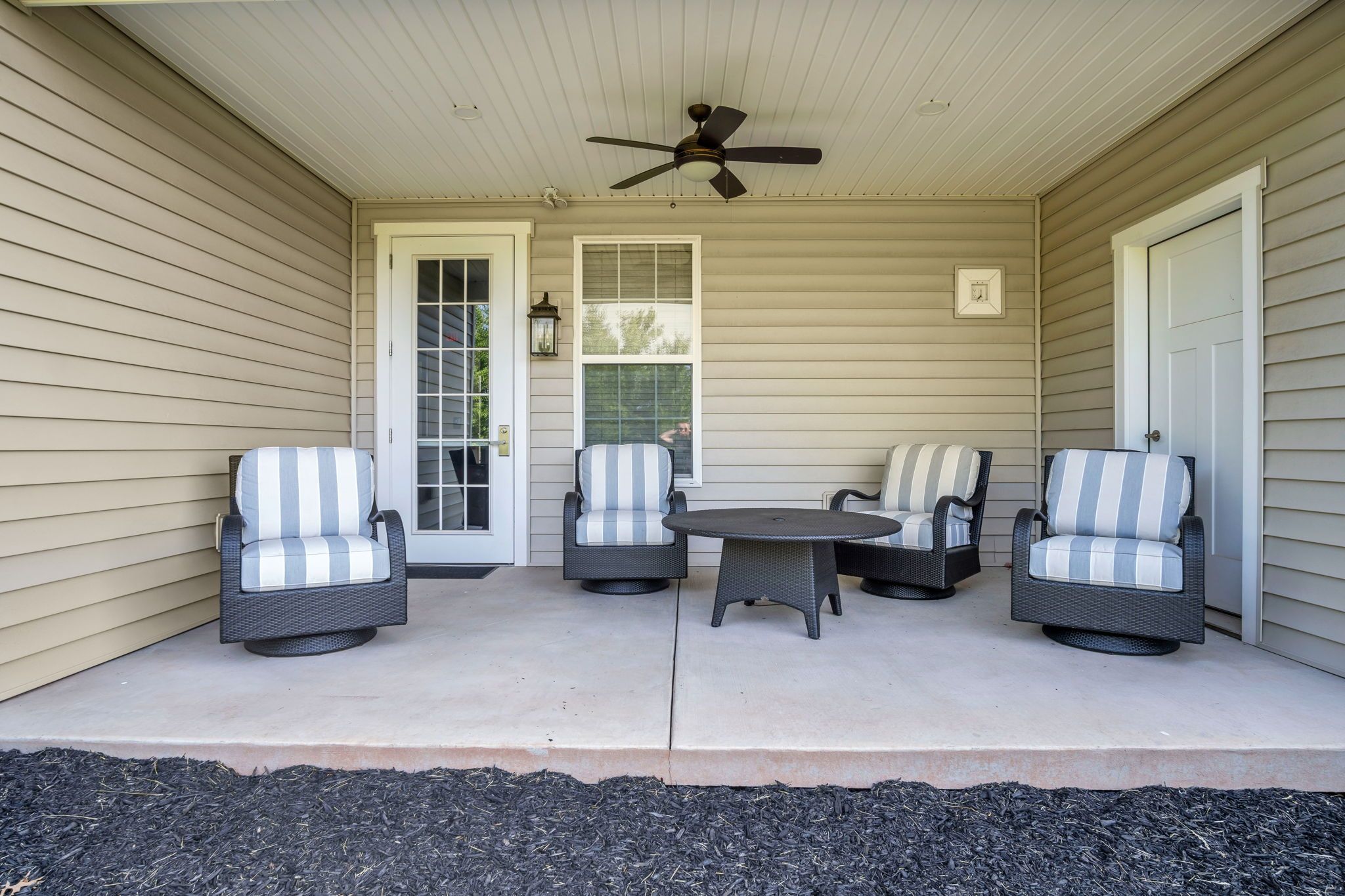 Front porch of a home in Sagebrook 55+ Community from Garman Builders