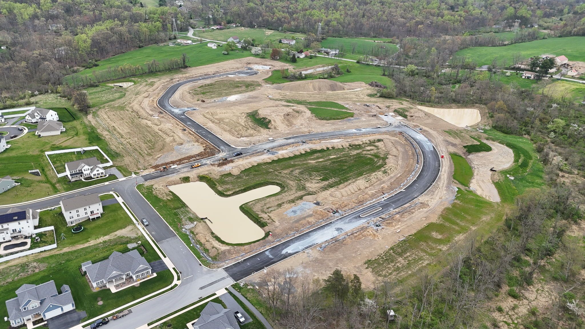 Drone shot of Parkway Farms Community from Garman Builders